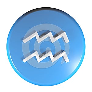 ZODIAC AQUARIUS ICON blue circle push button - 3D rendering illustration