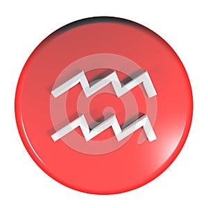 ZODIAC AQUARIUS ICON red circle push button - 3D rendering illustration