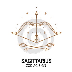 Zodiac astrology horoscope sign sagittarius linear design. Vector illustration. Elegant line art symbol or icon of
