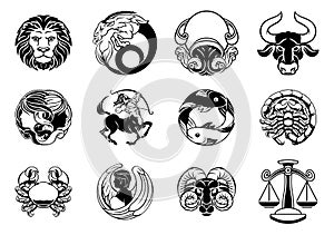 Zodiac astrology horoscope star signs icon set