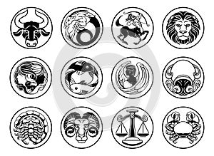 Zodiac astrology horoscope star signs symbols set photo