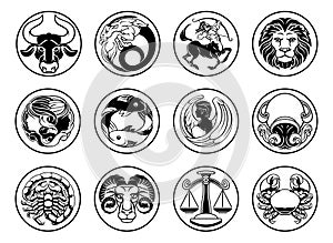 Zodiac astrology horoscope star signs symbols set