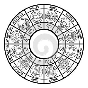 Zodiac astrology horoscope star signs symbols set photo