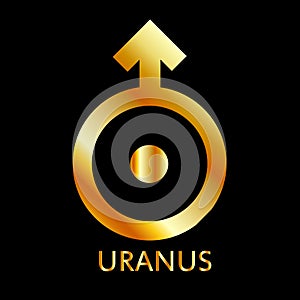 Zodiac and astrology symbol of the planet Uranus in gold colors