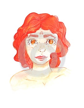 Zodiac beautiful girl. Leo. Watercolor and pencil on paper. Hand drawn sketch
