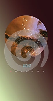 Zodiac calendar. Circle with galaxies and stars zodiac constellations.