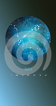 Zodiac calendar. Circle with galaxies and stars zodiac constellations.