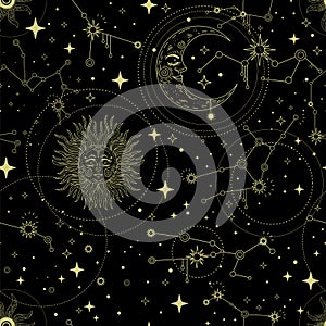 Zodiac constellation black seamless pattern vector photo