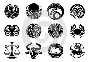 Zodiac horoscope astrology star signs symbols set