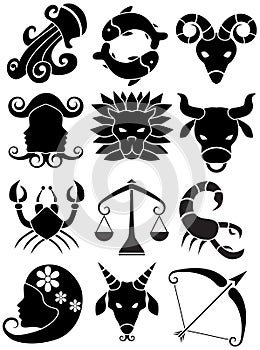 Zodiac Horoscope Icons - black and white photo