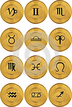 Zodiac Horoscope Icons - Gold Coin