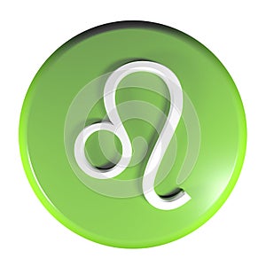 ZODIAC LEO ICON green circle push button - 3D rendering illustration