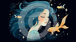 Zodiac Pisces sign, background illustration design, wallpaper, stars signs, night sky, Generative AI