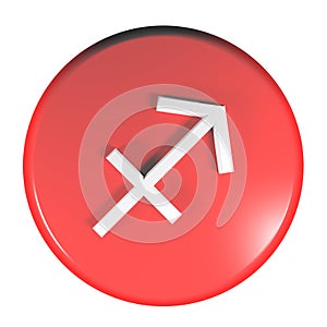 ZODIAC SAGITTARIUS ICON red circle push button - 3D rendering illustration
