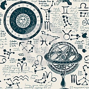 Zodiac seamless pattern with lorem ipsum text