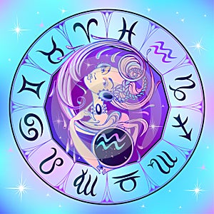 Zodiac sign Aquarius a beautiful girl. Horoscope. Astrology. Vector