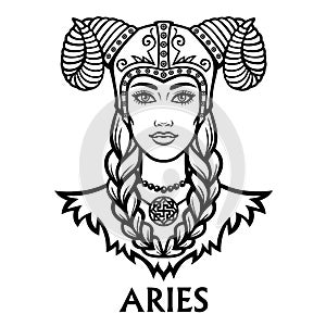 Zodiac sign Aries. Fantastic princess, animation portrait. photo