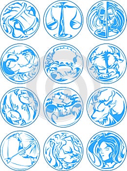 Zodiac sign artwork, blue beautiful horoscope symbol, vector illustration at circle background