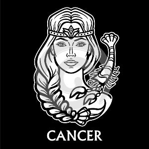 Zodiac sign Cancer. Fantastic princess, animation portrait.