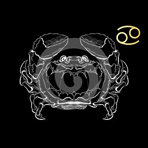 Zodiac sign Cancer isolated on black background. Vector.