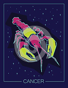 Zodiac sign Cancer on night starry sky background.