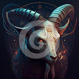 Zodiac sign Capricorn on a dark background. Zodiac symbol of the horoscope. photo