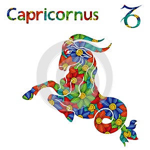 Zodiac sign Capricornus with stylized flowers photo