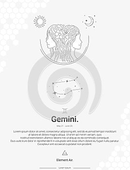 Zodiac sign constellations Gemini vector illustration wall decor ideas