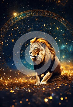 zodiac sign Leo on a background of stars. Selective focus.