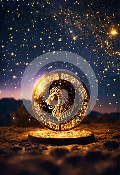 zodiac sign Leo on a background of stars. Selective focus.