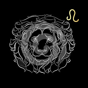 Zodiac sign Leo isolated on black background. Vector.