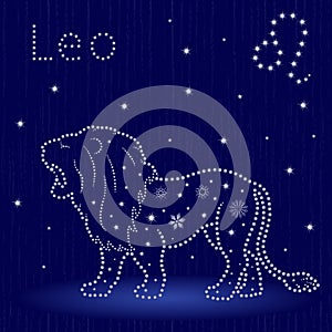 Zodiac sign Leo with snowflakes