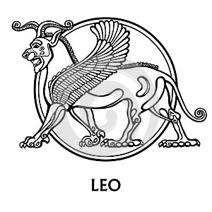 Zodiac sign Leo. Vector art. Black and white zodiac drawing isolated on white.