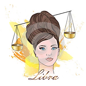 Zodiac sign Libra is drawn by a girl in a watercolor style.