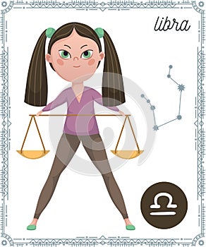 Zodiac sign Libra. Funny cartoon character.