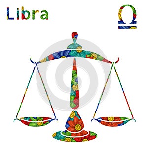 Zodiac sign Libra with stylized flowers