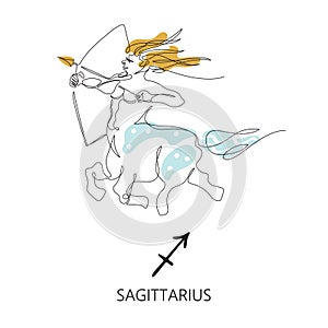 Zodiac sign Sagittarius. One line. Vector illustration in the style of minimalism.