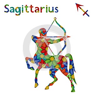 Zodiac sign Sagittarius with stylized flowers