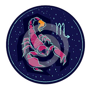 Zodiac sign Scorpio on night starry background.