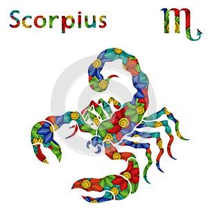 Zodiac sign Scorpius with stylized flowers