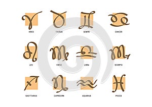 Zodiac sign in the shape of a square. Astrological symbols