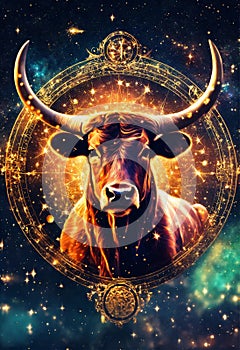 zodiac sign Taurus on a background of stars. Selective focus.