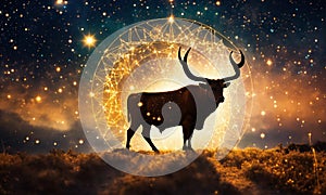 zodiac sign Taurus on a background of stars. Selective focus.