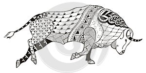 Zodiac sign - Taurus. Bull. Vector illustration. Zentangle styli