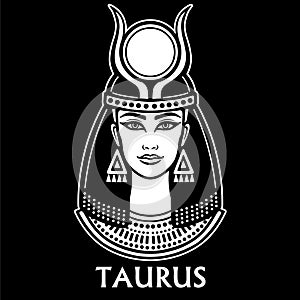 Zodiac sign Taurus. Fantastic princess, animation portrait.