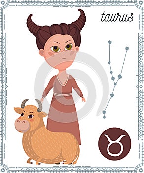 Zodiac sign Taurus. Funny cartoon character.