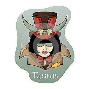 Zodiac sign of Taurus in the steampunk style