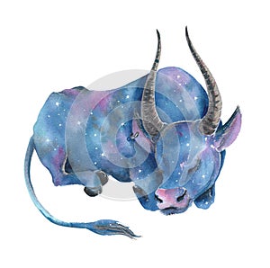 Zodiac sign, Taurus, watercolor illustration