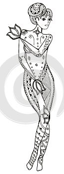 Zodiac sign - Virgo. Naked woman covering itself with hands. Vector illustration. Zentangle stylized. Horoscope. Pattern. Hand dr