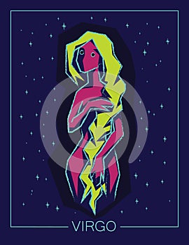 Zodiac sign Virgo on night starry sky background.